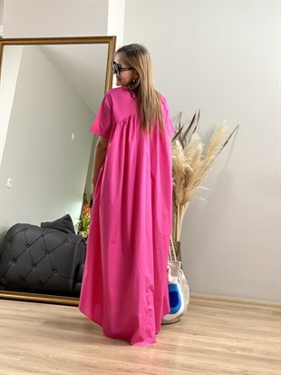 Uzun Pembe Poplin Elbise